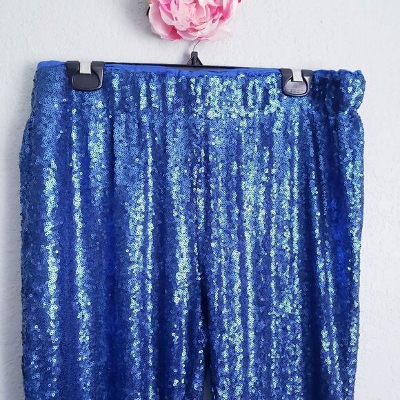 May & July Blue Sequin Elastic Waist Pull on Pants - Picture 3 of 8